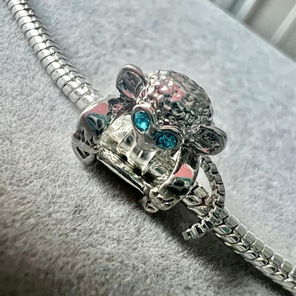 Silver Monkey Charm With Blue Crystal Eyes Fits Pandora Bracelet - Picture 4 of 8